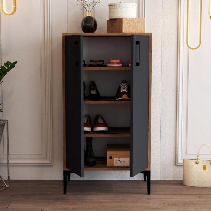 Hanah Home Zapatero Nogal y Antracita 60x35x111 cm - Mueble Organizador de Calzado con Estantes